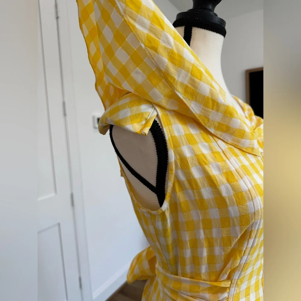 💛🌼 Buru Gingham Midi Dress – XS | NWT | Vintage Charm 🌼💛 - Picture 10 of 16